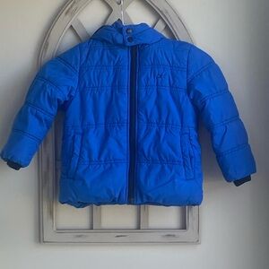 Calvin Klein royal blue puffer with signature striped hood 3T